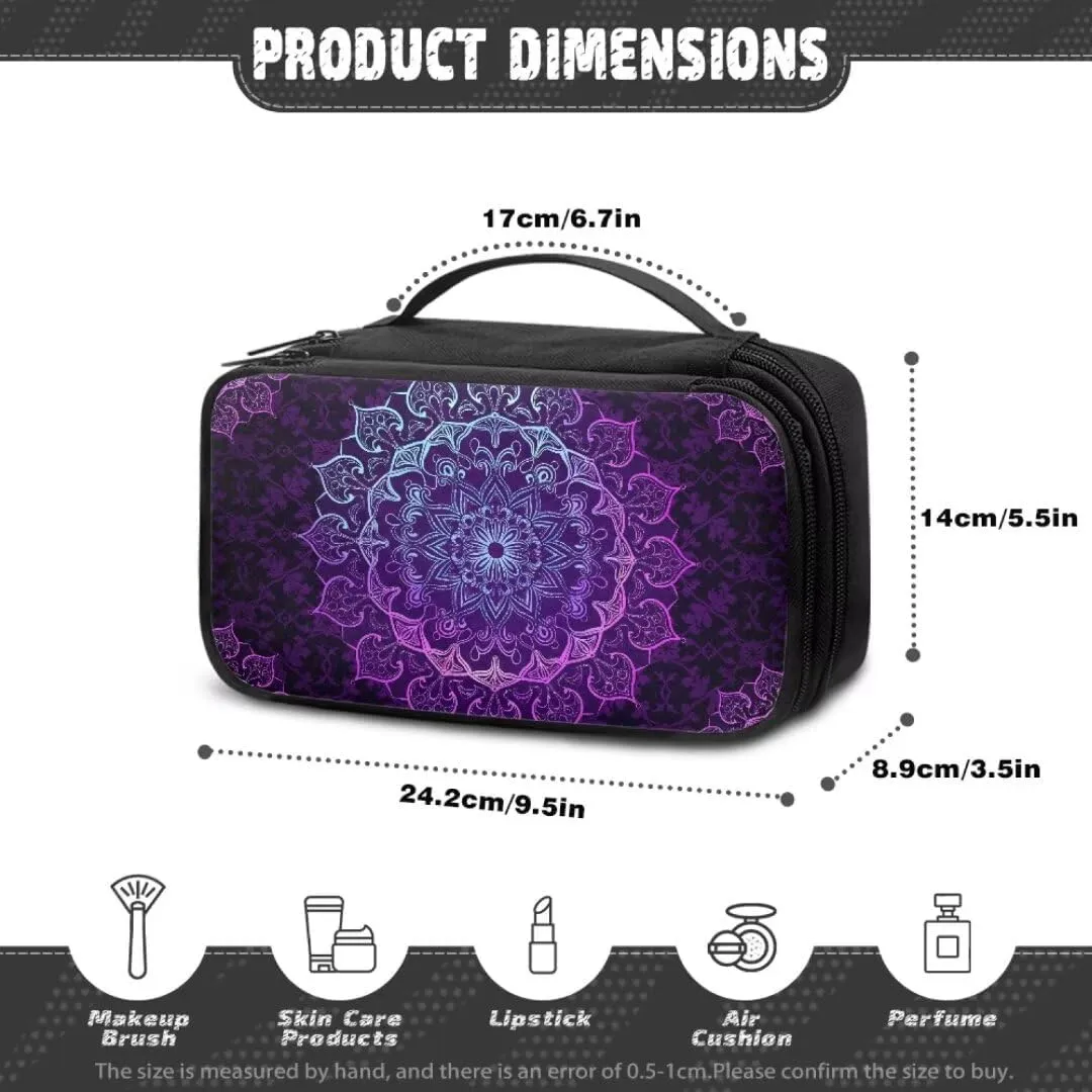 Boho Mandala Travel Makeup Bag for Women Double Layer Makeup Cosmetic Case with Handle for Cosmetics Brushes Toiletry