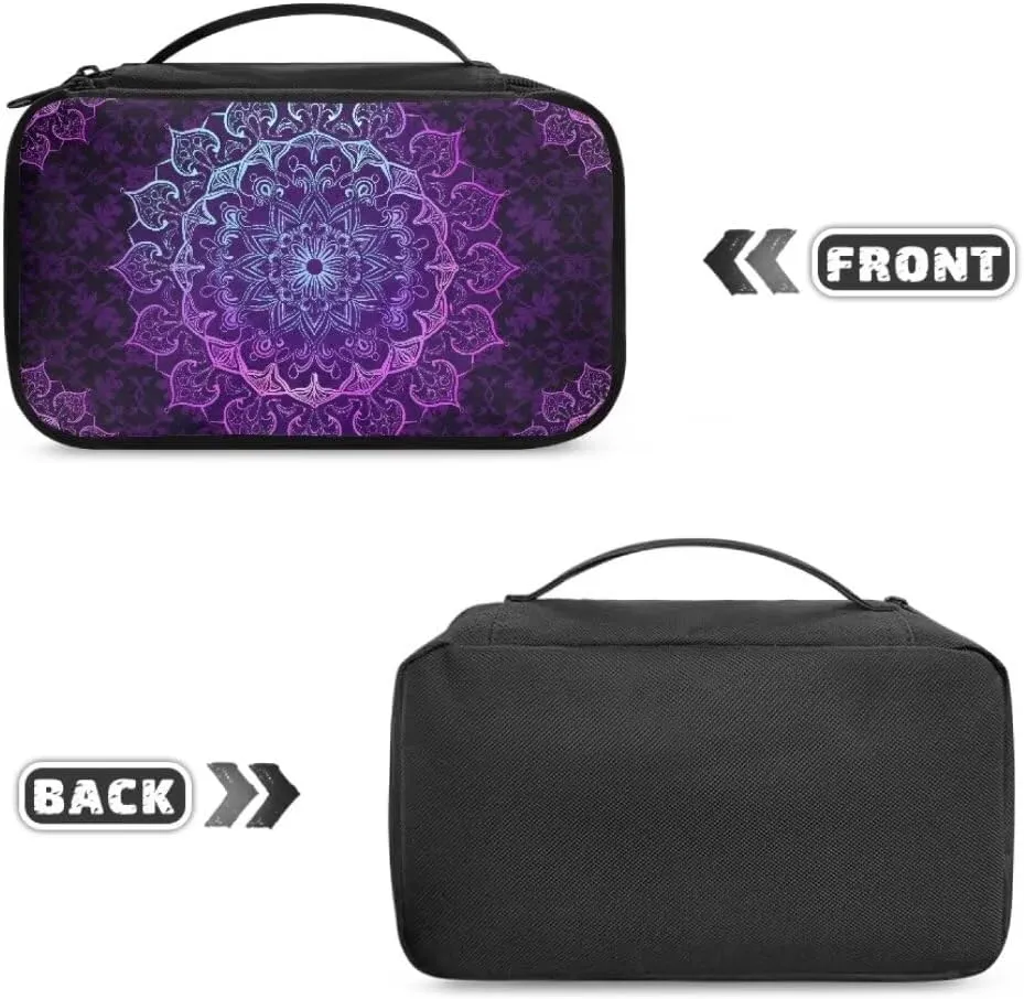 Boho Mandala Travel Makeup Bag for Women Double Layer Makeup Cosmetic Case with Handle for Cosmetics Brushes Toiletry