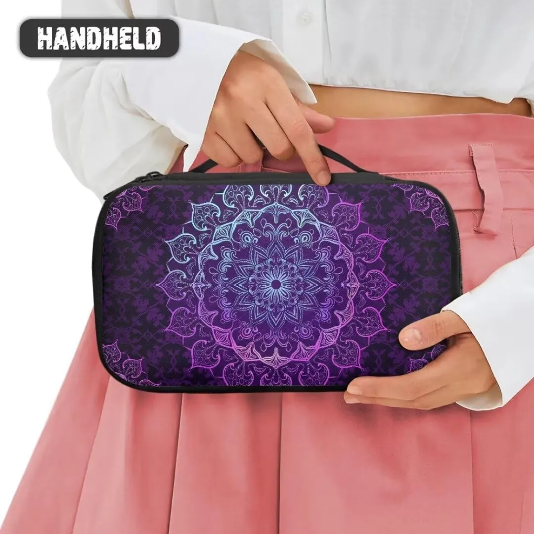 Boho Mandala Travel Makeup Bag for Women Double Layer Makeup Cosmetic Case with Handle for Cosmetics Brushes Toiletry