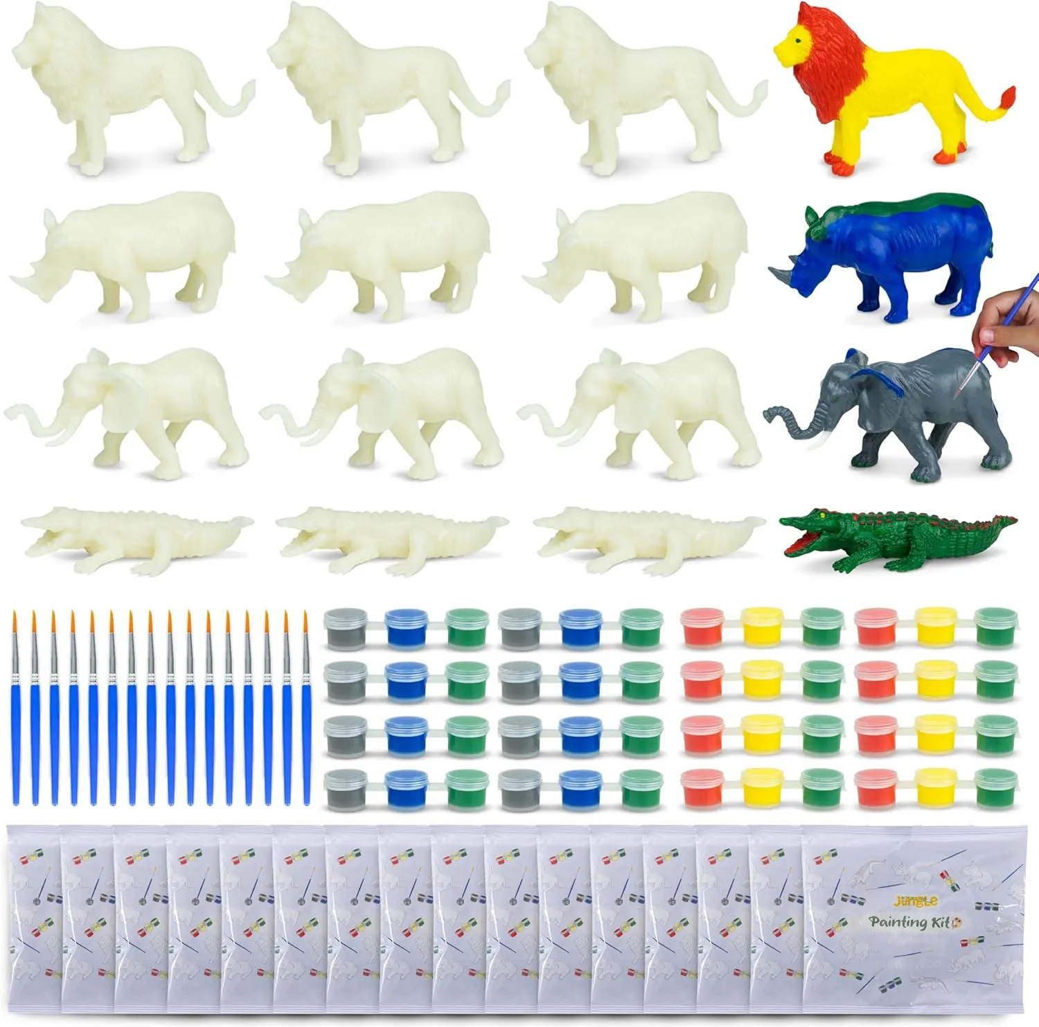 BONNYCO Safari Party Favors for Kids Painting Kit Pack 16 Jungle Goodie Bags Stuffers for Kids 3-5 4-8 | Goody Bag Stuffers Pinata Filler Classroom Prizes | Animal Return Gifts Birthday Party Boys