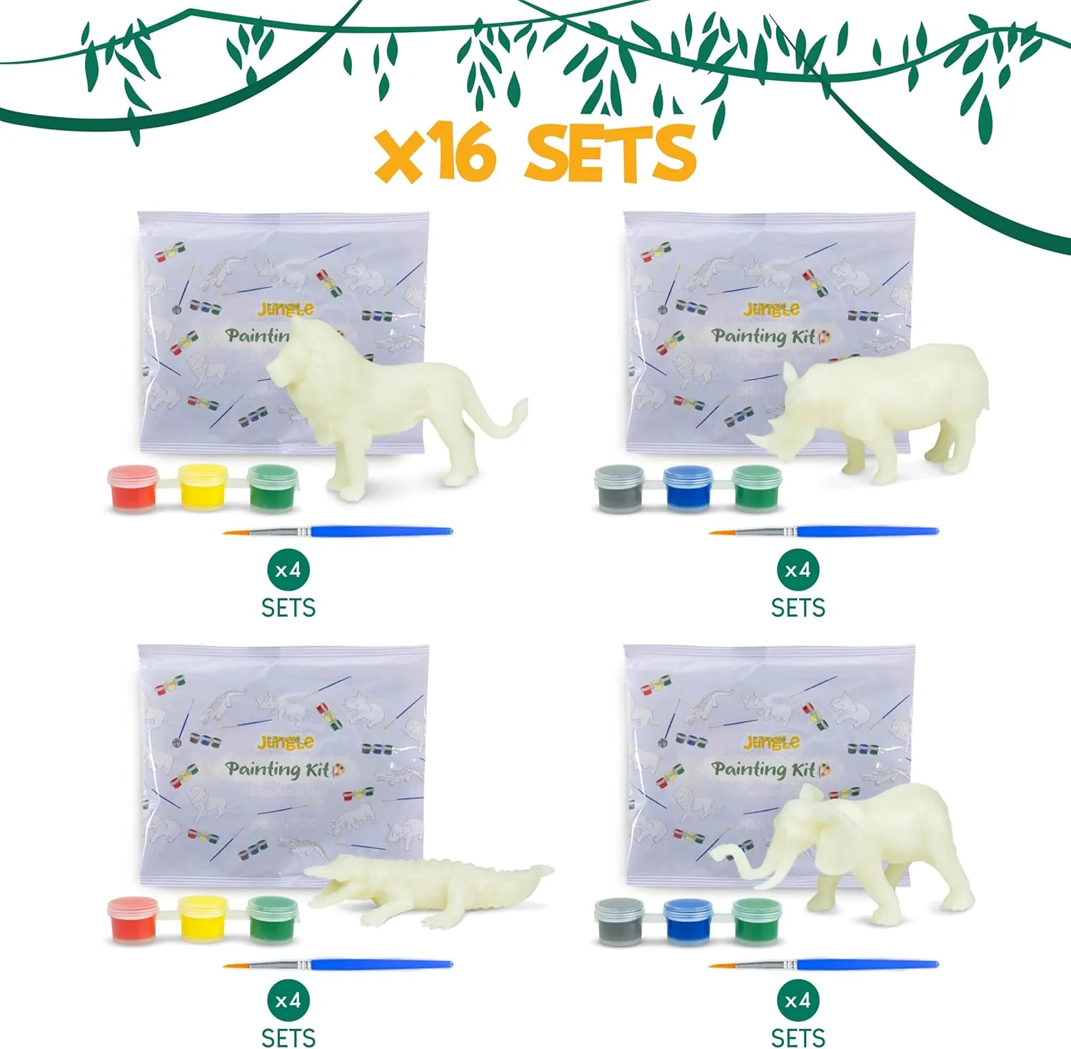 BONNYCO Safari Party Favors for Kids Painting Kit Pack 16 Jungle Goodie Bags Stuffers for Kids 3-5 4-8 | Goody Bag Stuffers Pinata Filler Classroom Prizes | Animal Return Gifts Birthday Party Boys