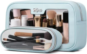 BOYATU Makeup Bag Travel Cosmetic Bag: 2 Pcs Set Large Capacity Make up Bags for Women - Waterproof Clear Toiletry Bags for Vacation Essentials (04-Blue)