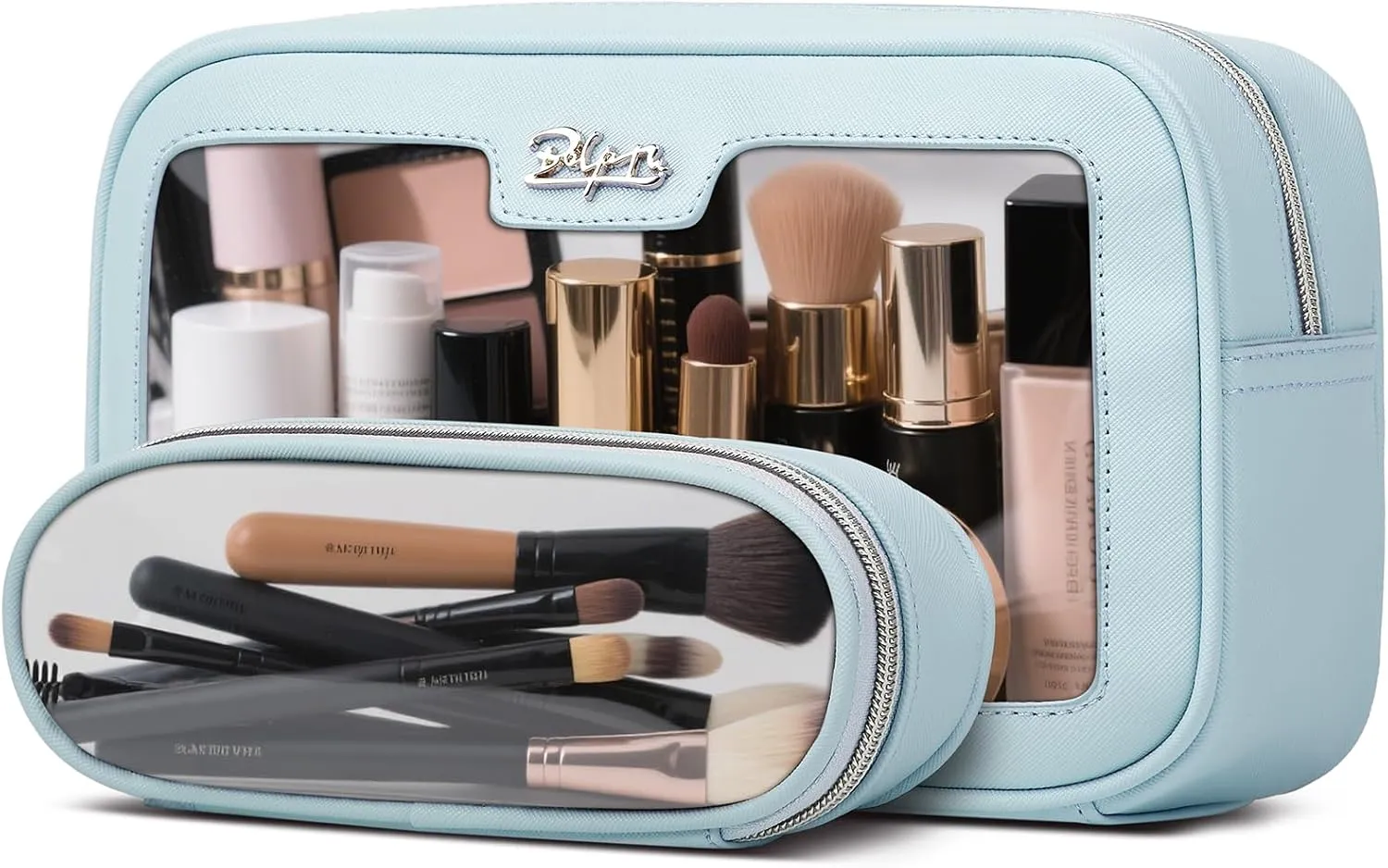 BOYATU Makeup Bag Travel Cosmetic Bag: 2 Pcs Set Large Capacity Make up Bags for Women - Waterproof Clear Toiletry Bags for Vacation Essentials (04-Blue)