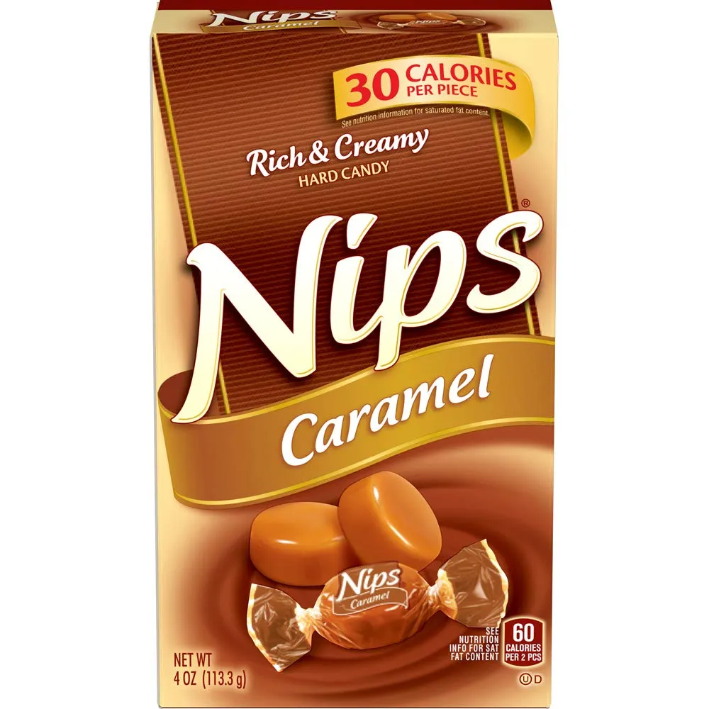 Brach's Nips Caramel Flavored Hard Candy, Individually Wrapped Candies, 3.25 Ounce Bags (Pack of 12)