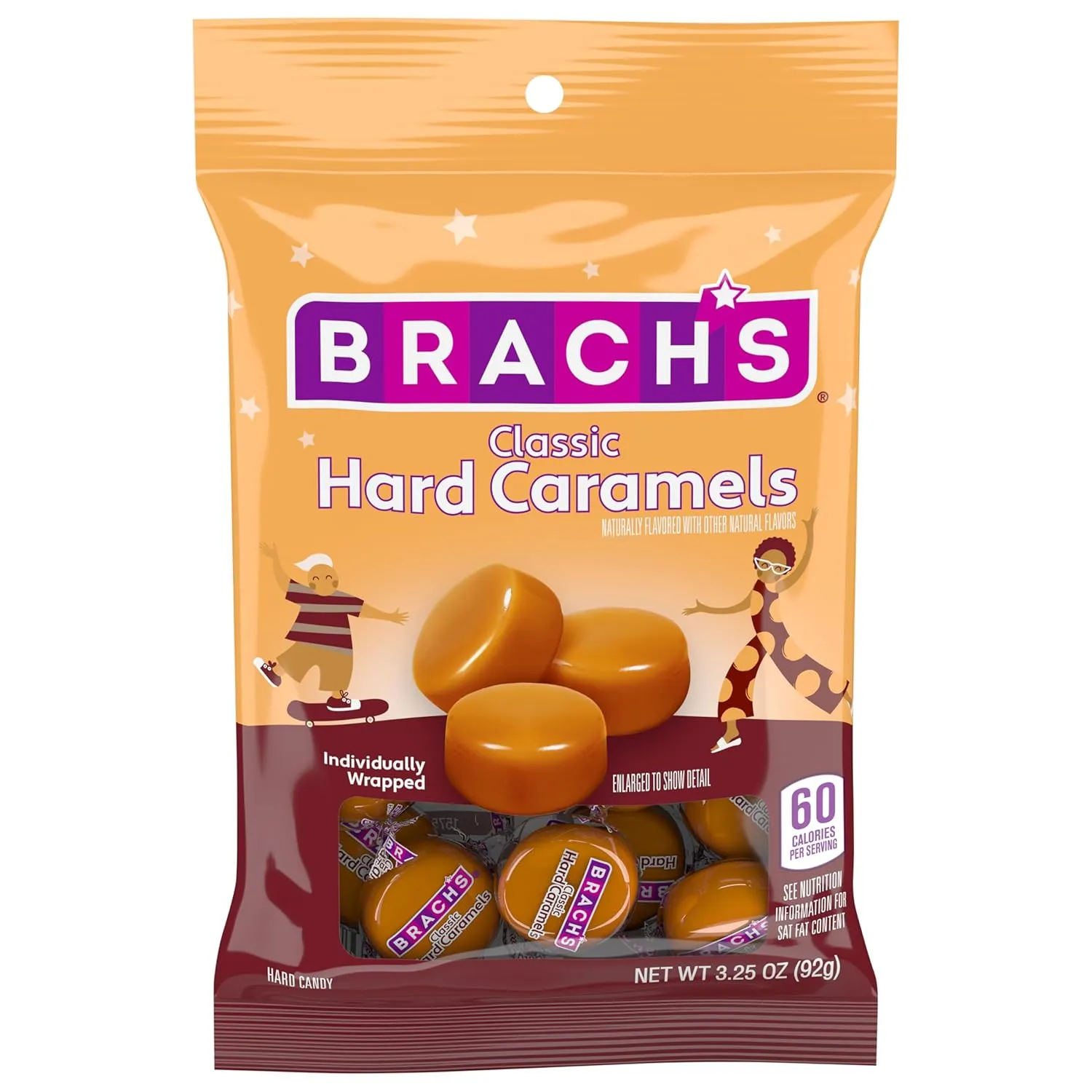 Brach's Nips Caramel Flavored Hard Candy, Individually Wrapped Candies, 3.25 Ounce Bags (Pack of 12)