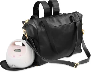 Breast Pump Bag - Convertible Breast Pump Backpack - Vegan Leather Pumping Bags for Work w/Luggage Sleeve, Prep Mat - Breast Pump Travel Bag - Pumping Bag Compatible with Spectra