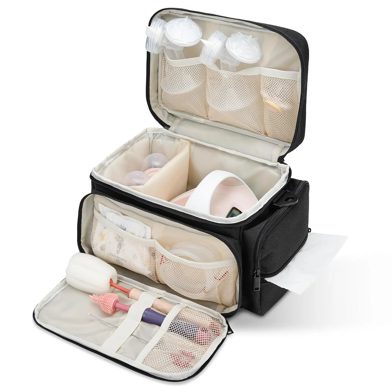 Breast Pump Bag Fit for Spectra S1 and S2, Pumping Bag with Waterproof Mat for Pump Accessories, Portable Pump Carrying Case for Work, Travel and Family Use, Black