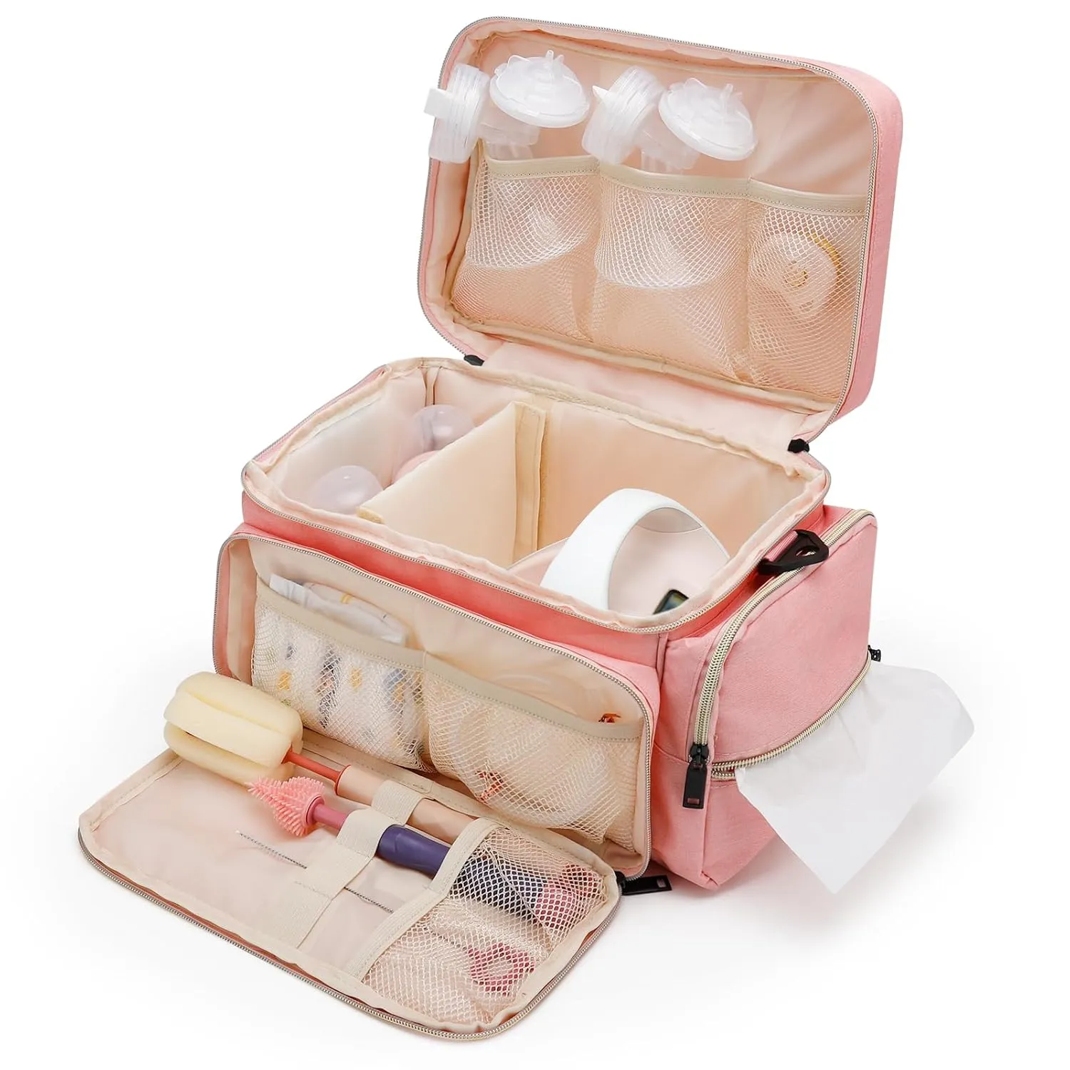 Breast Pump Bag Fit for Spectra S1 and S2, Pumping Bag with Waterproof Mat for Pump Accessories, Portable Pump Carrying Case for Work, Travel and Family Use, Pink