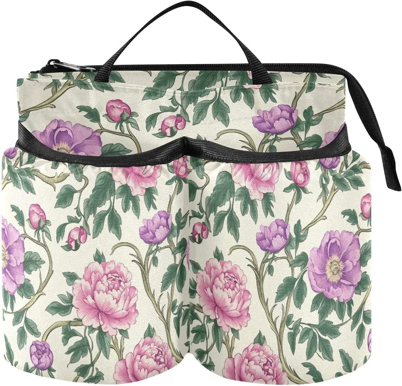 Briefcase Cup Holder Vintage Pink Flowers Green Leaves Plane Drink Holder with Strap Two Cup Holder for Suitcase Attachemt
