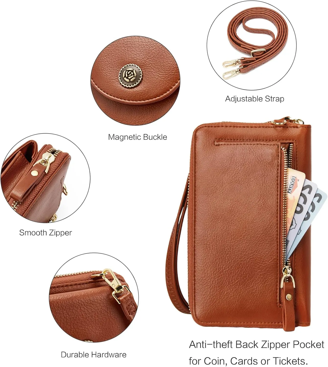 BROMEN Small Cell Phone Purse Crossbody Bags for Women Vegan Leather Wallet Purse with Credit Card Holder