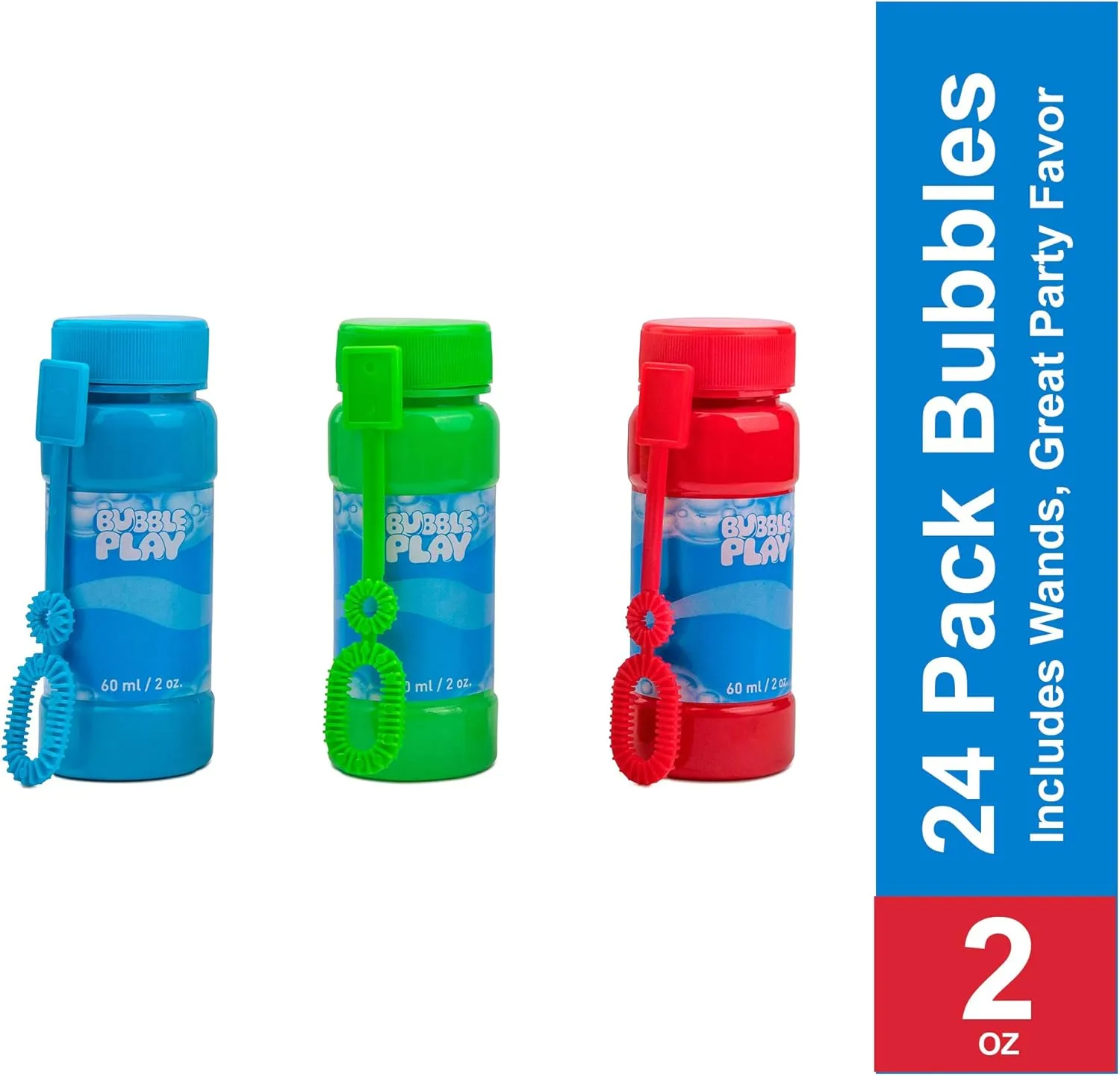 BubblePlay Bubble Blower Bottles with Wands - 24 Pack 2 Oz Bottles of Bubble Solution with Wands for Kids - Outdoor Summer Fun, Birthday Party Favors (24 Pack)