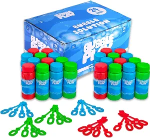 BubblePlay Bubble Blower Bottles with Wands - 24 Pack 2 Oz Bottles of Bubble Solution with Wands for Kids - Outdoor Summer Fun, Birthday Party Favors (24 Pack)