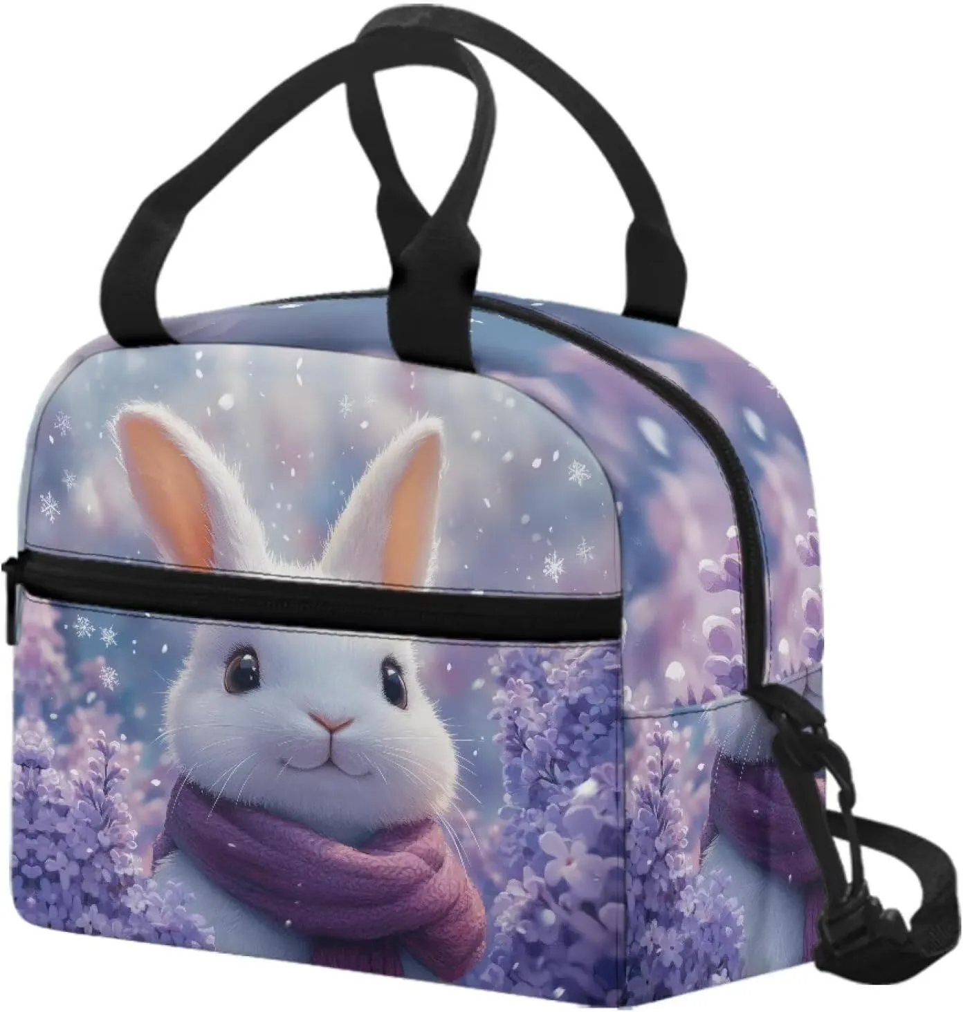 Bunny Lunch Tote Bag Reusable Girls Camping Lunch Tote Bags with Top Handle Waterptoof Lining Lunbox Pouch for School Crossbody Purse for Traveling