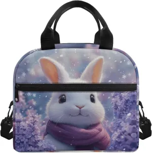 Bunny Lunch Tote Bag Reusable Girls Camping Lunch Tote Bags with Top Handle Waterptoof Lining Lunbox Pouch for School Crossbody Purse for Traveling
