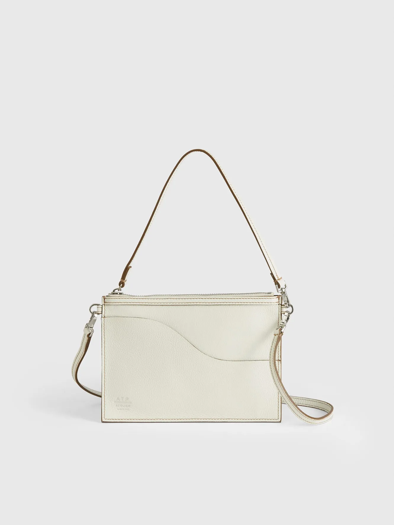 Buonarroti Bianco/Contrast Stitch Grained Leather Pouch