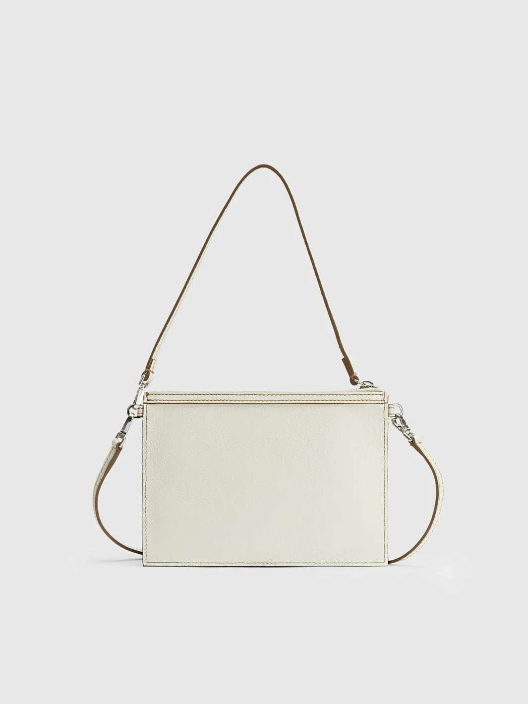 Buonarroti Bianco/Contrast Stitch Grained Leather Pouch