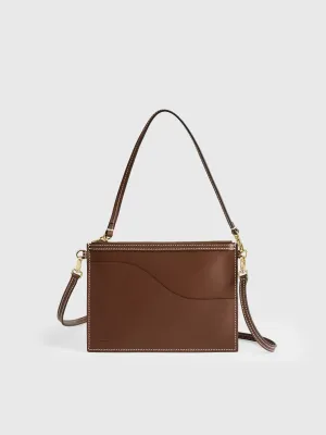 Buonarroti Cannella/Contrast Stitch Leather Pouch