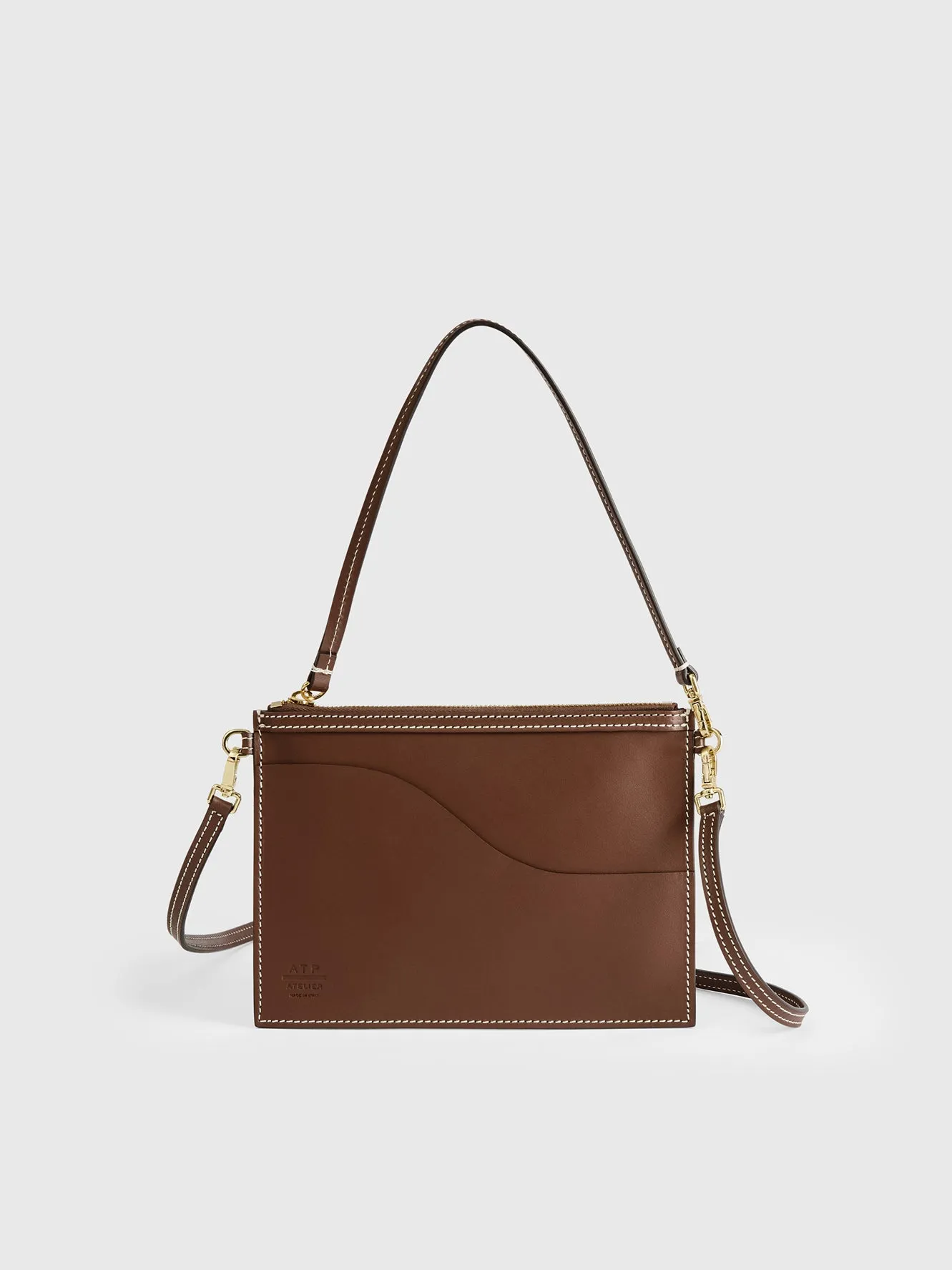 Buonarroti Cannella/Contrast Stitch Leather Pouch