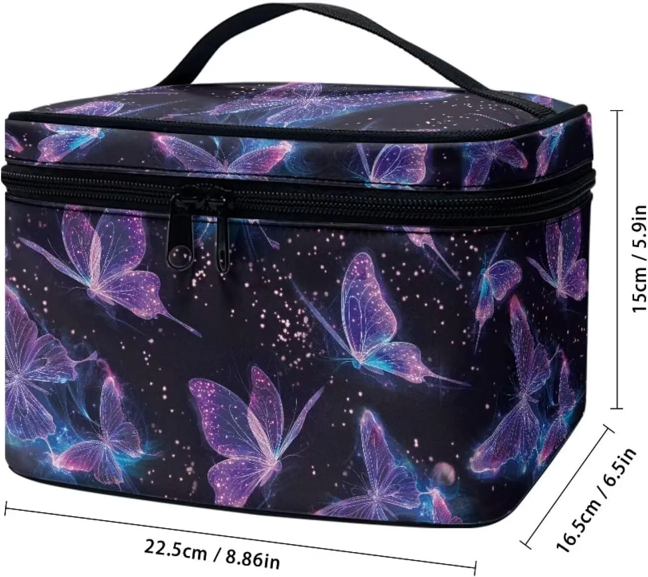 Butterfly Travel Toiletry Bag Large Chic Purple Pattern Print Travel Cosmetics Bags Black Womens Large Capacity Makeup Organizer for Outdoors