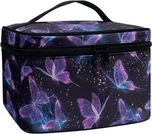 Butterfly Travel Toiletry Bag Large Chic Purple Pattern Print Travel Cosmetics Bags Black Womens Large Capacity Makeup Organizer for Outdoors