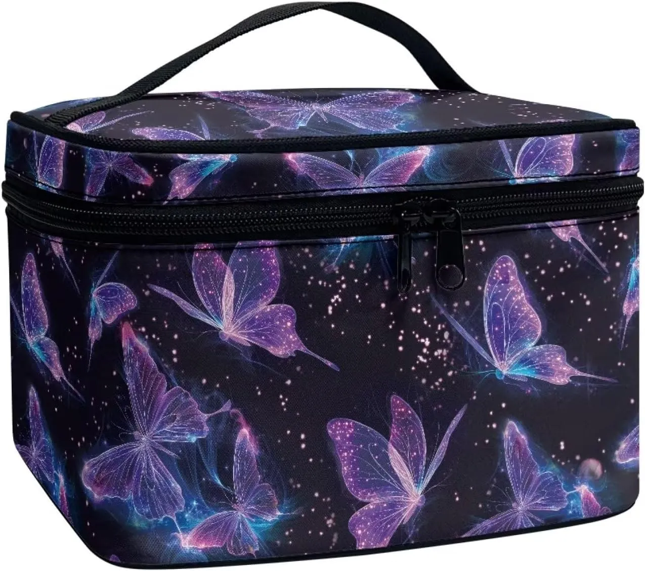 Butterfly Travel Toiletry Bag Large Chic Purple Pattern Print Travel Cosmetics Bags Black Womens Large Capacity Makeup Organizer for Outdoors