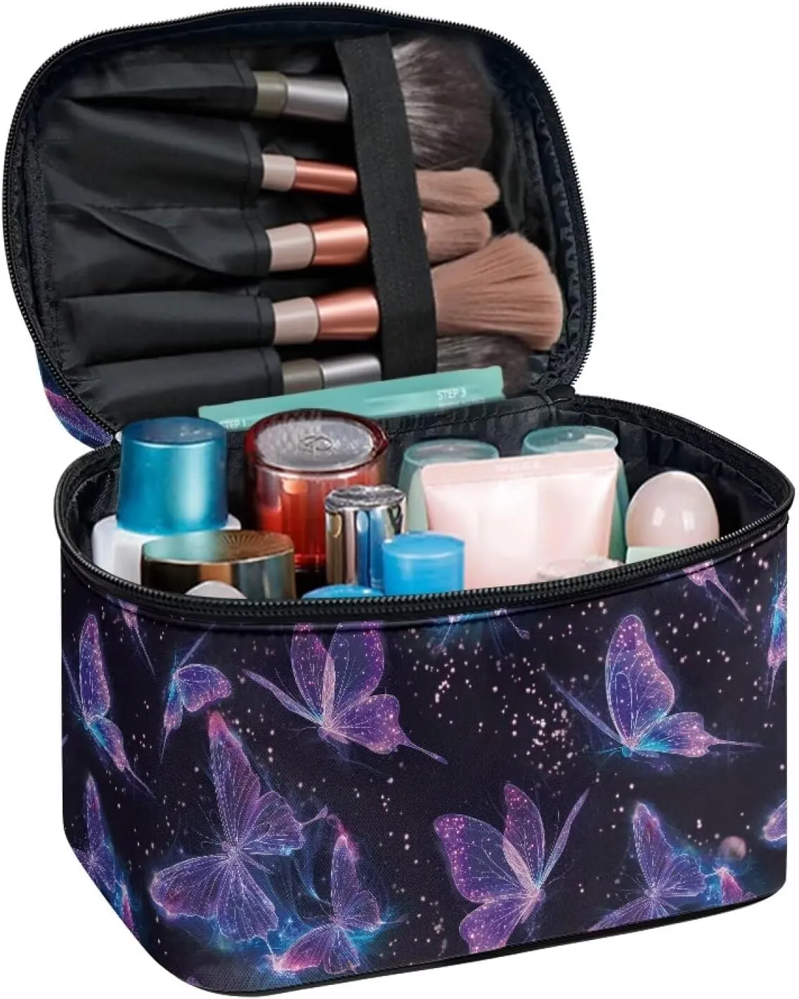 Butterfly Travel Toiletry Bag Large Chic Purple Pattern Print Travel Cosmetics Bags Black Womens Large Capacity Makeup Organizer for Outdoors