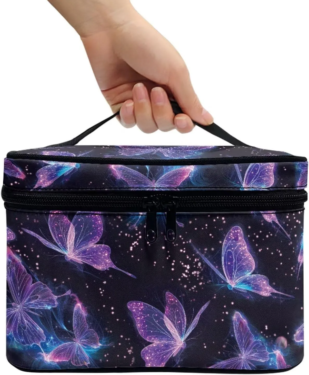 Butterfly Travel Toiletry Bag Large Chic Purple Pattern Print Travel Cosmetics Bags Black Womens Large Capacity Makeup Organizer for Outdoors