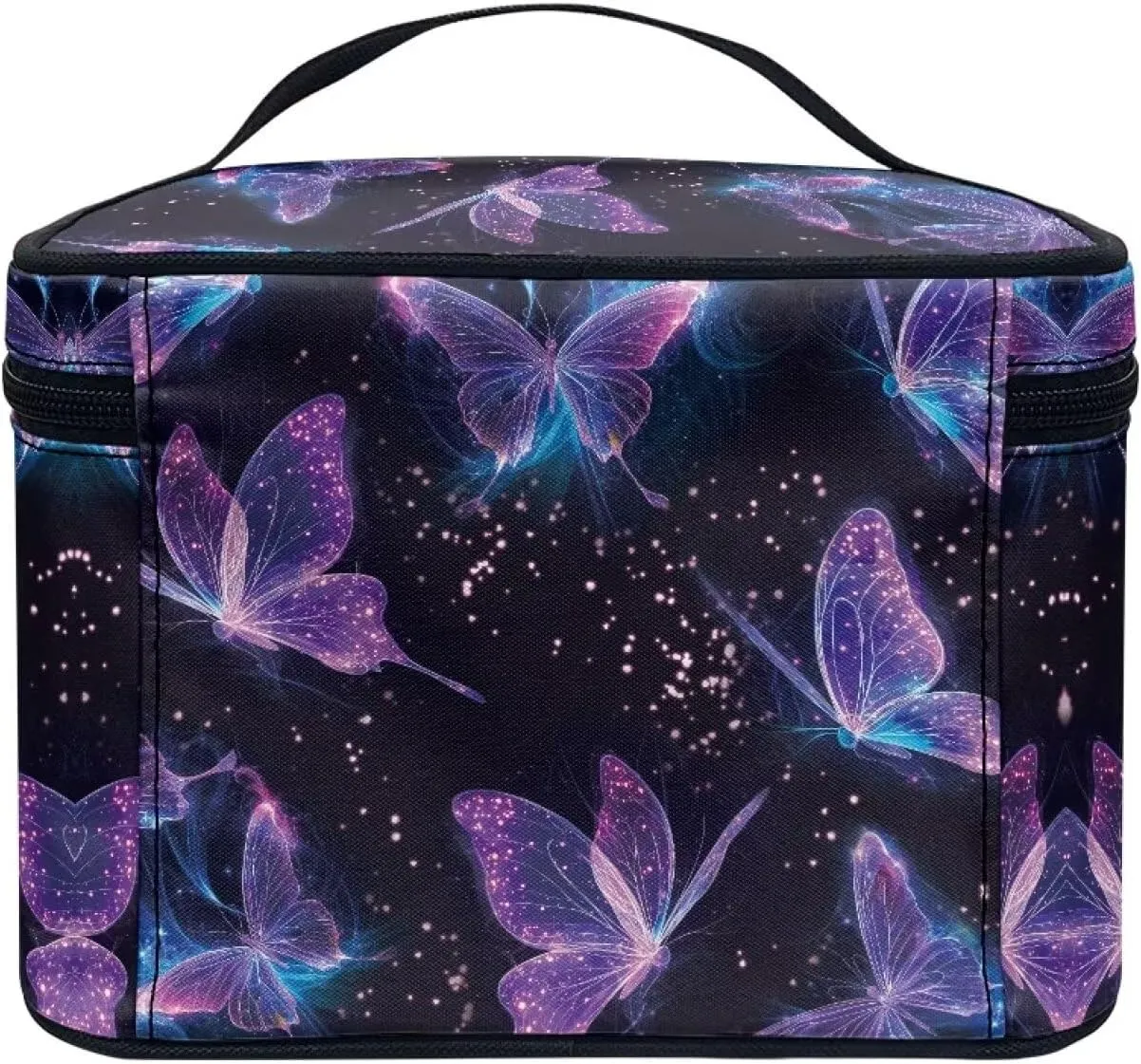 Butterfly Travel Toiletry Bag Large Chic Purple Pattern Print Travel Cosmetics Bags Black Womens Large Capacity Makeup Organizer for Outdoors