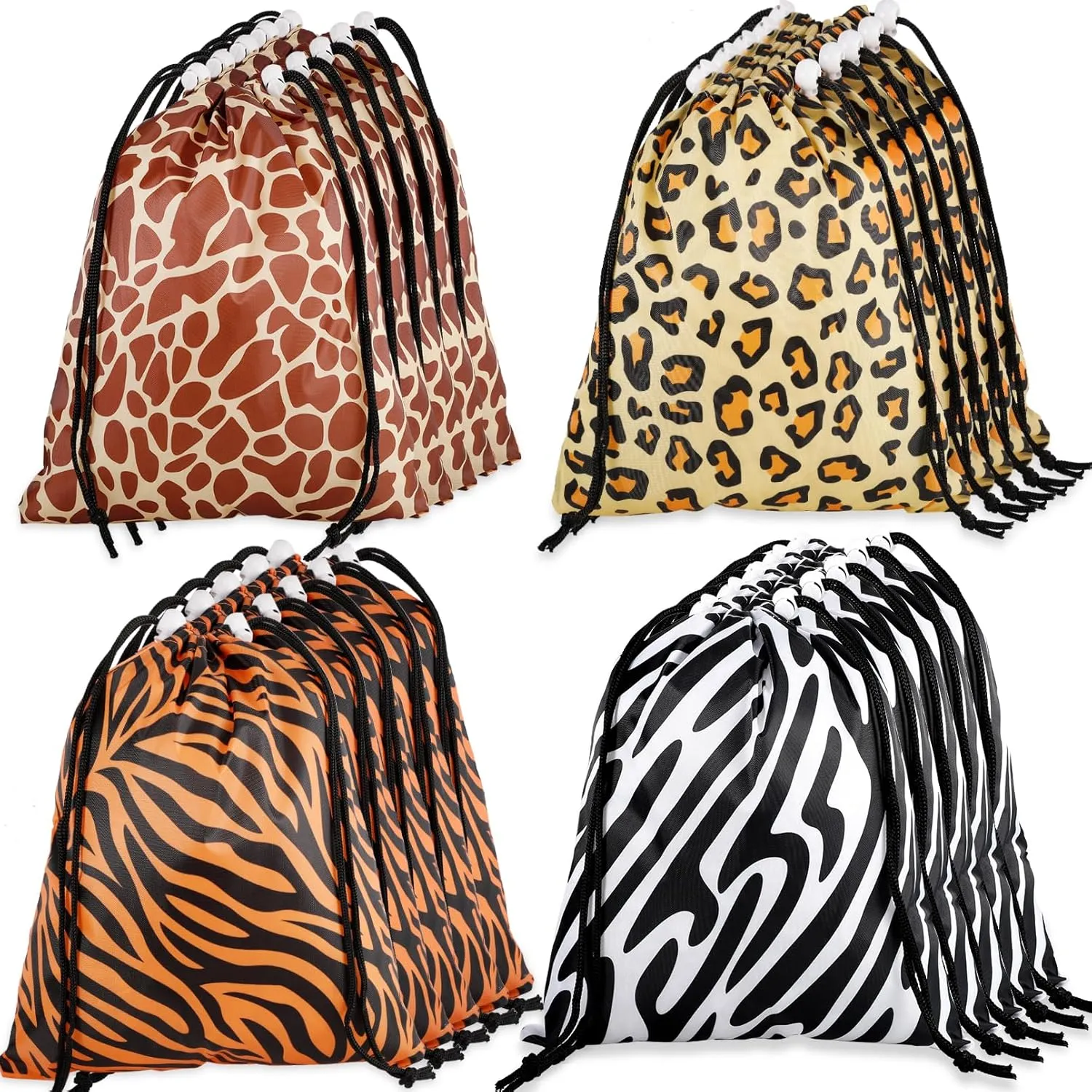Cabaubl Jungle Themed Drawstring Bags,12 Pack Animal Party Favor Bags,Drawstring Backpack Goodie Bags,Treat Bags Gift Bags for Zoo Theme Birthday Party Supplies(4 Designs)