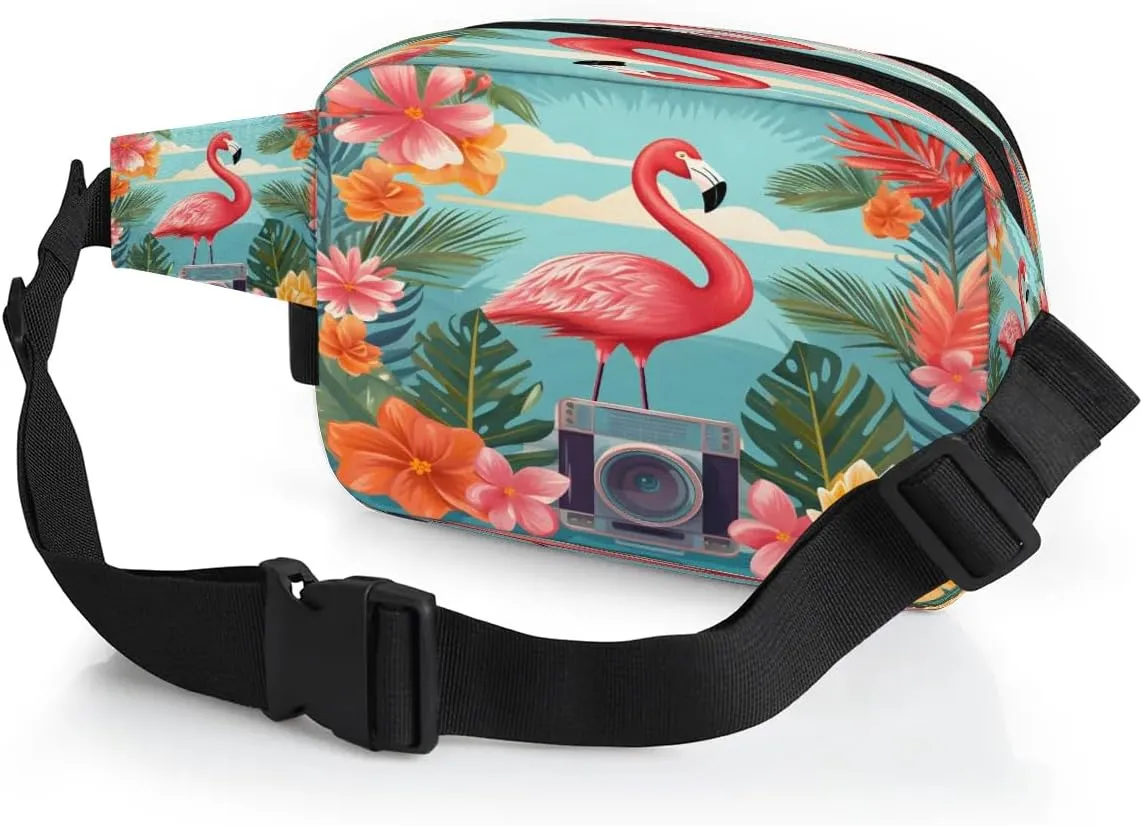 Camera Flamingo Men's and Women's Waist Pack Crossbody Tropical Flamingo Waist Pack Running Strap, Adjustable Shoulder Strap - For Hiking and Running Exercise Fitness