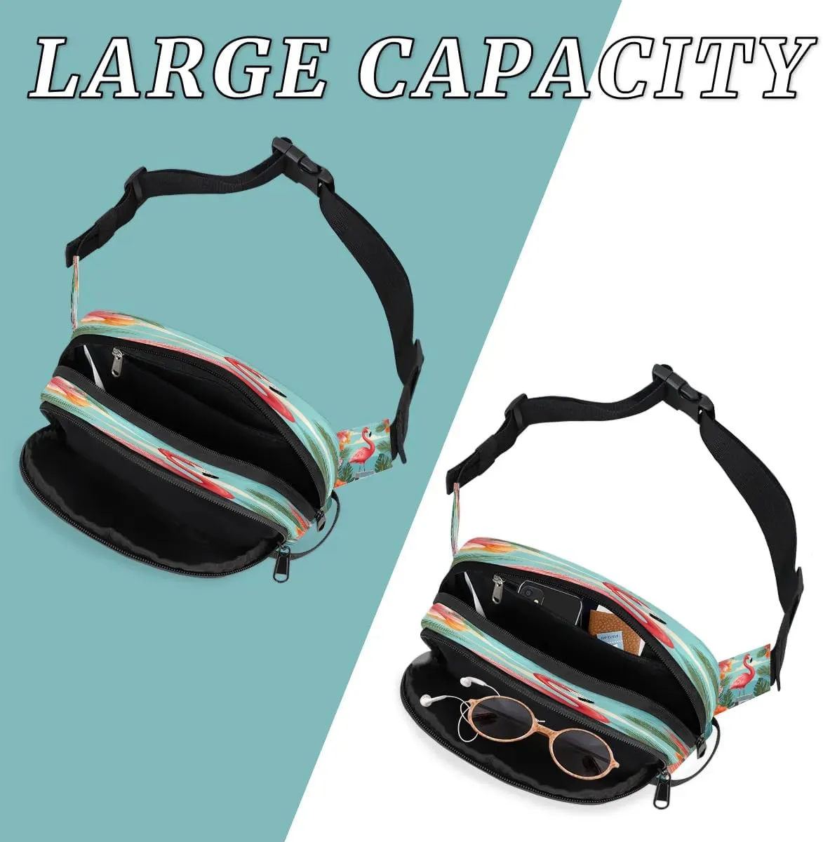 Camera Flamingo Men's and Women's Waist Pack Crossbody Tropical Flamingo Waist Pack Running Strap, Adjustable Shoulder Strap - For Hiking and Running Exercise Fitness