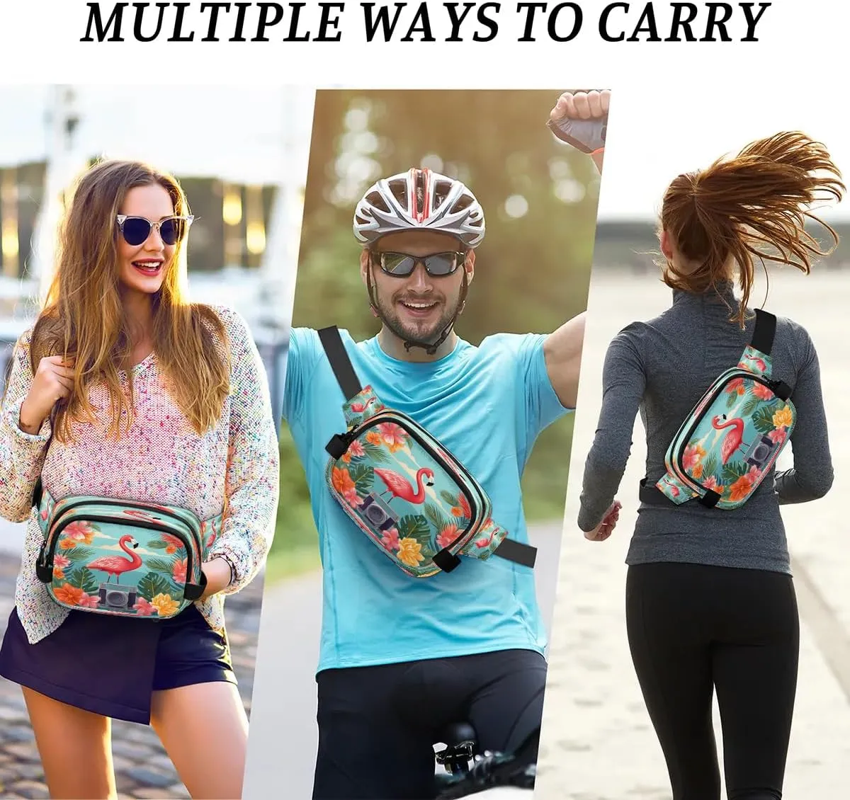 Camera Flamingo Men's and Women's Waist Pack Crossbody Tropical Flamingo Waist Pack Running Strap, Adjustable Shoulder Strap - For Hiking and Running Exercise Fitness