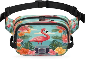 Camera Flamingo Men's and Women's Waist Pack Crossbody Tropical Flamingo Waist Pack Running Strap, Adjustable Shoulder Strap - For Hiking and Running Exercise Fitness