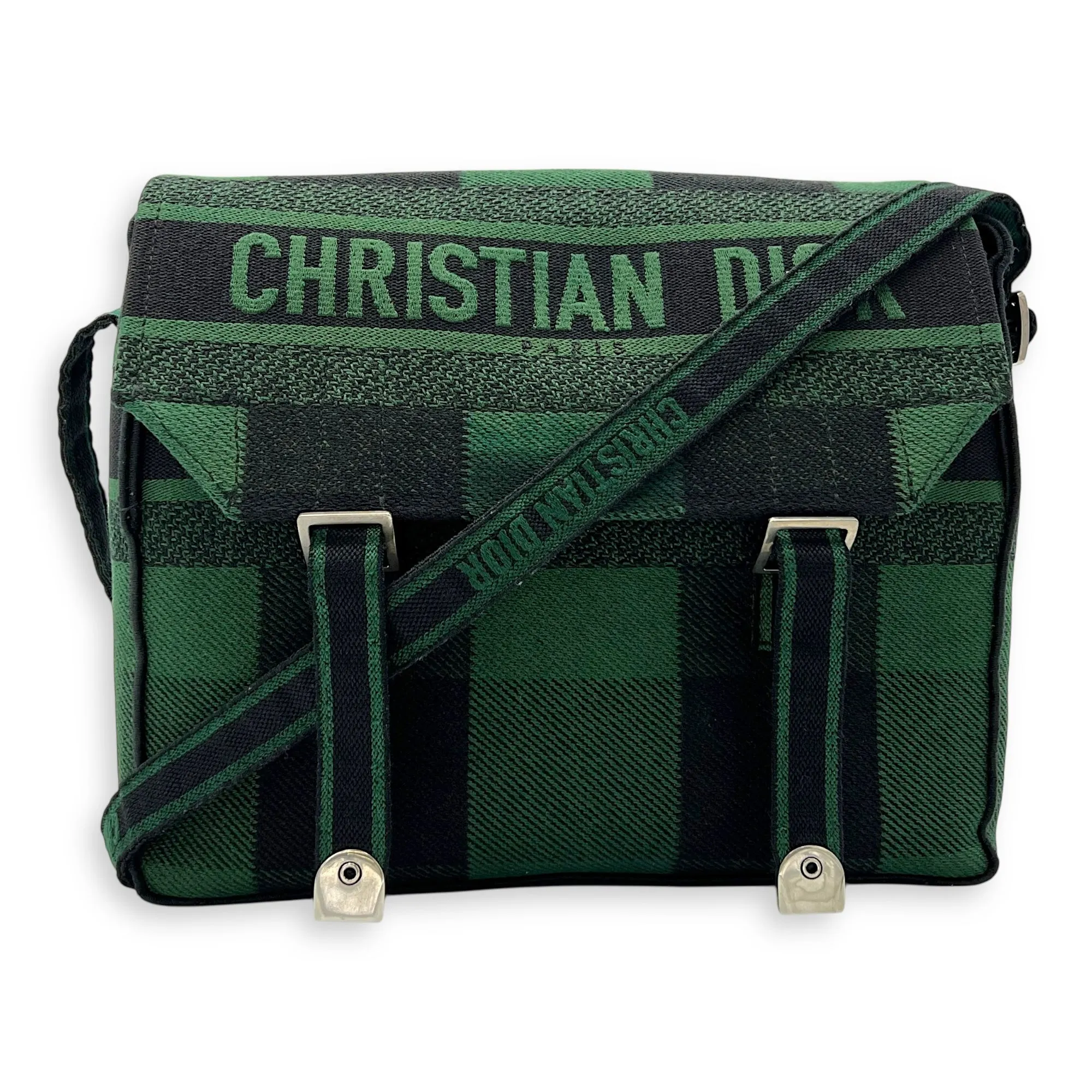 Camp Crossbody Bag Green in Canvas, Silver hardware
