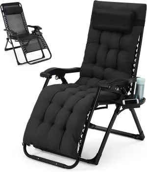 Camping Chair, Outdoor Padded Lounge Chair, 26 Inch Recliner with Detachable Cushion, Supports 440 Lbs, for Camping, Patio, Poolside, Lawn