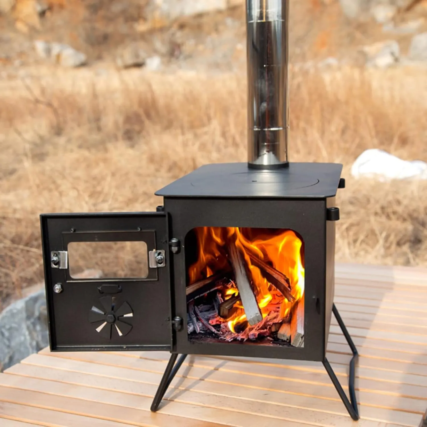 Camping Wood Stove, Portable Wood Burning Stove with Chimney Pipes for Outdoor Cooking and Heating