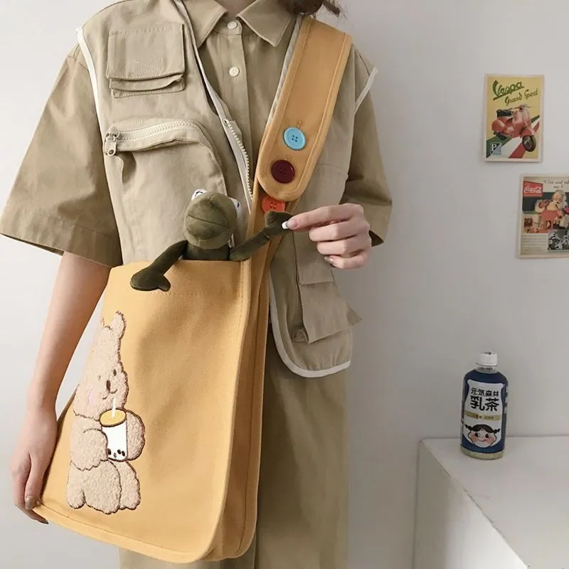 Canvas Bear Crossbody Bag