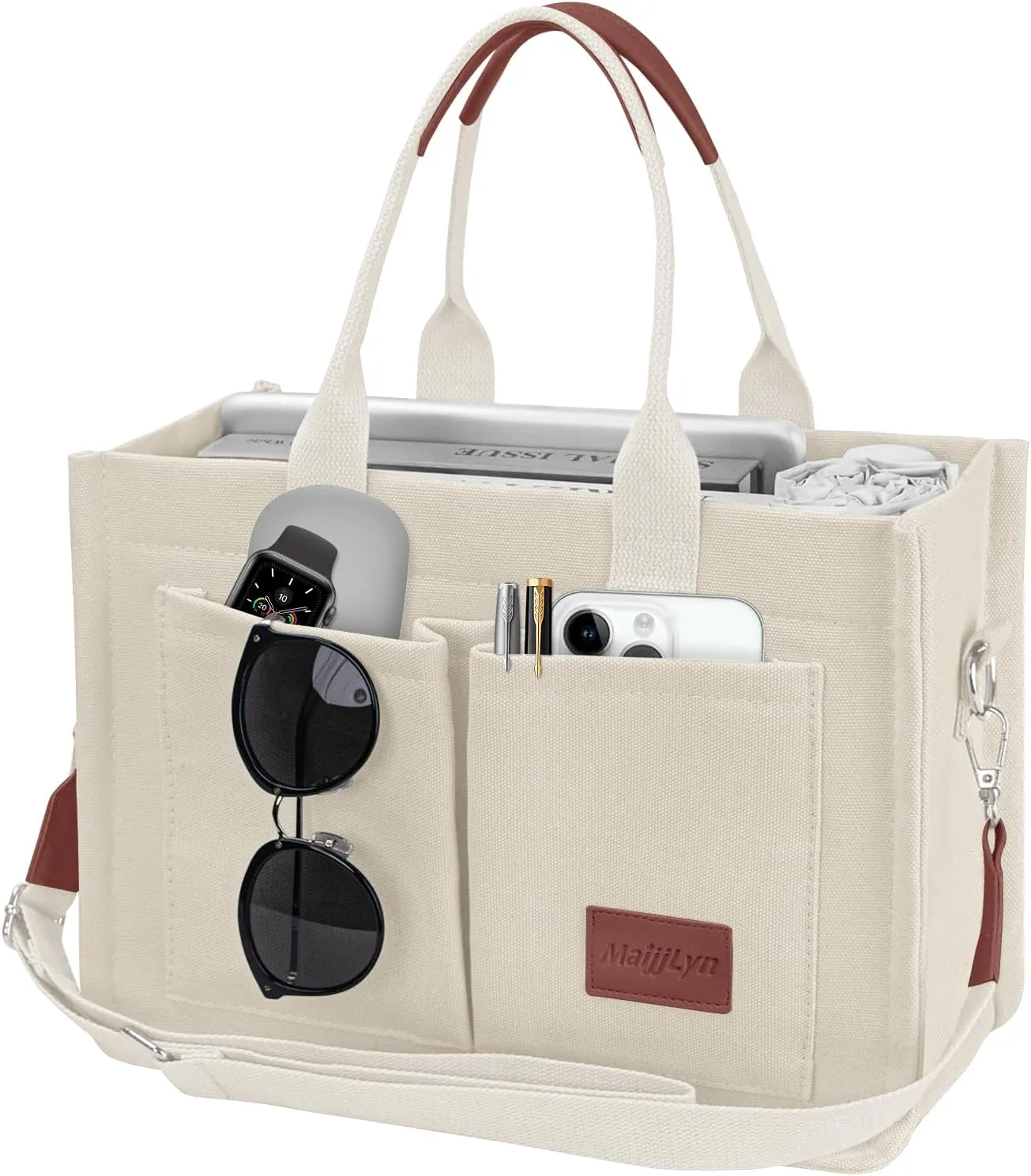 Canvas Tote Bag for Women Multi Pockets Crossbody Womens Tote Bags Trendy Satchel Handbag Everything Everyday Bag