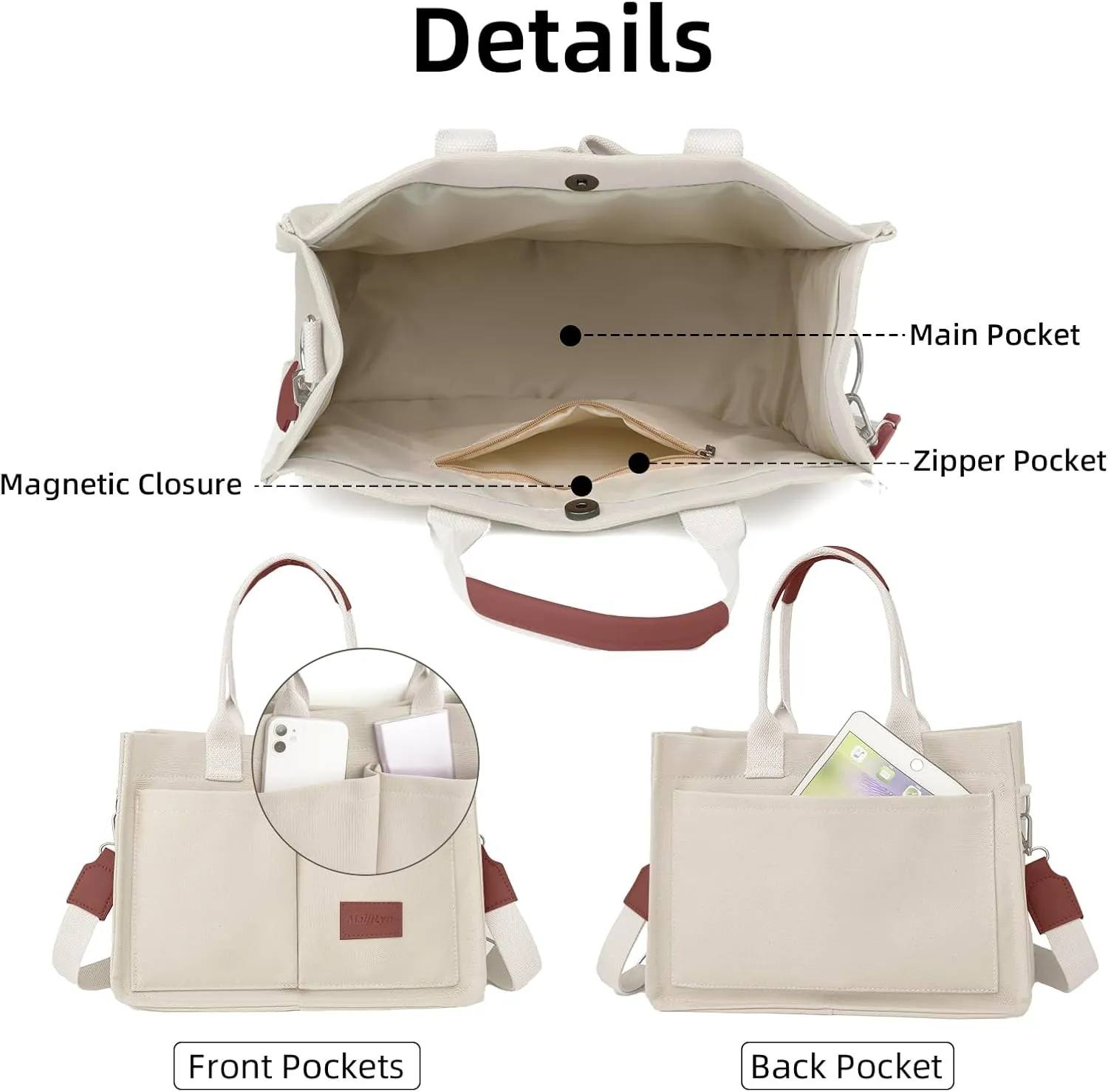 Canvas Tote Bag for Women Multi Pockets Crossbody Womens Tote Bags Trendy Satchel Handbag Everything Everyday Bag