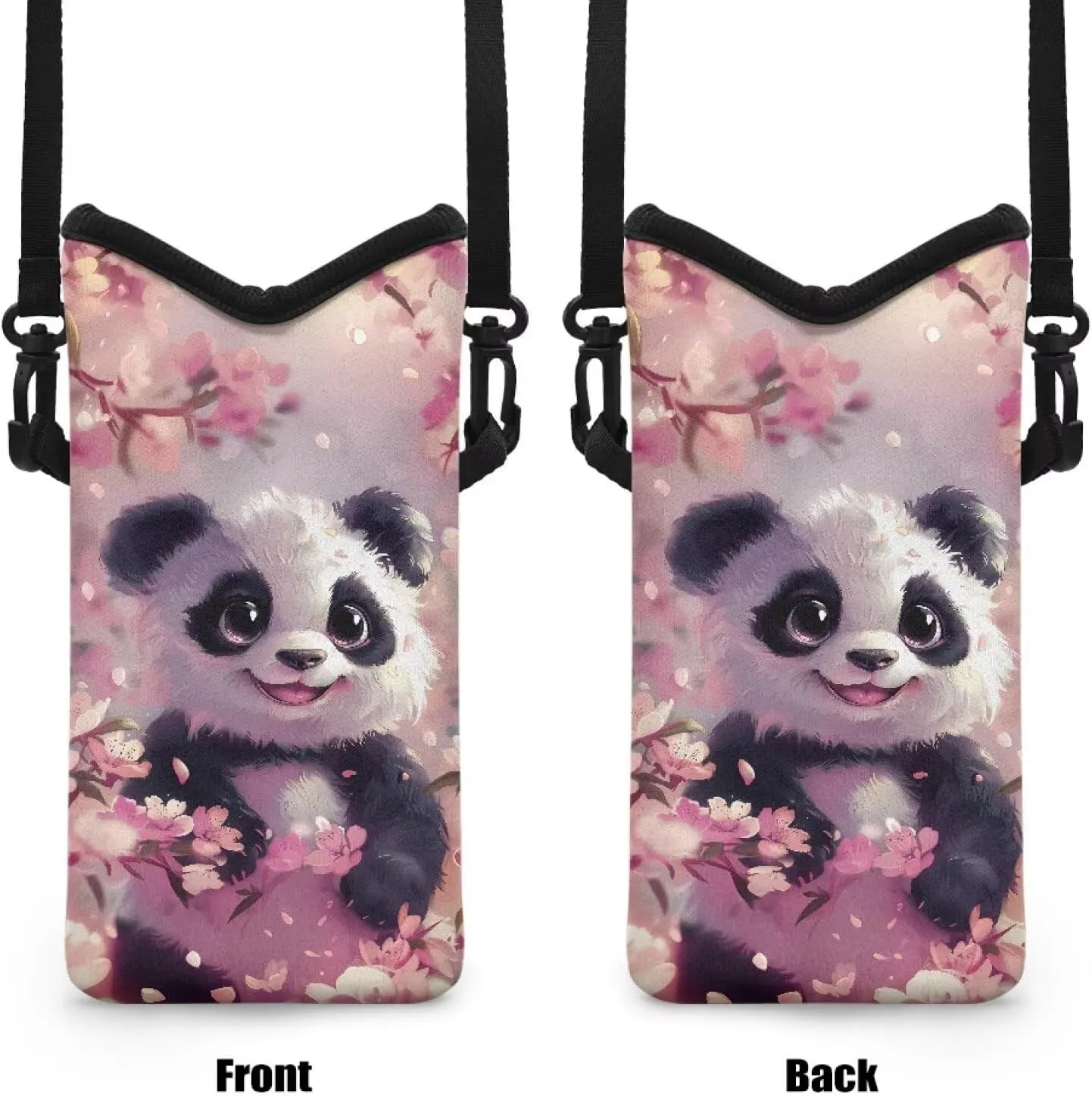 Cartoon Panda Sakura Print Cell Phone Holder Purse Cellphone Purse Crossbody Universal Phone Sleeve for Women Men with Neck Lanyard Phone Bag