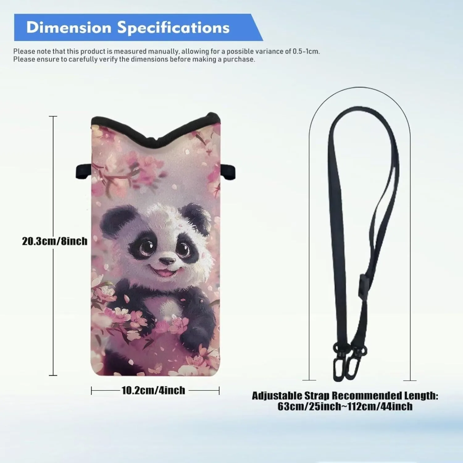 Cartoon Panda Sakura Print Cell Phone Holder Purse Cellphone Purse Crossbody Universal Phone Sleeve for Women Men with Neck Lanyard Phone Bag