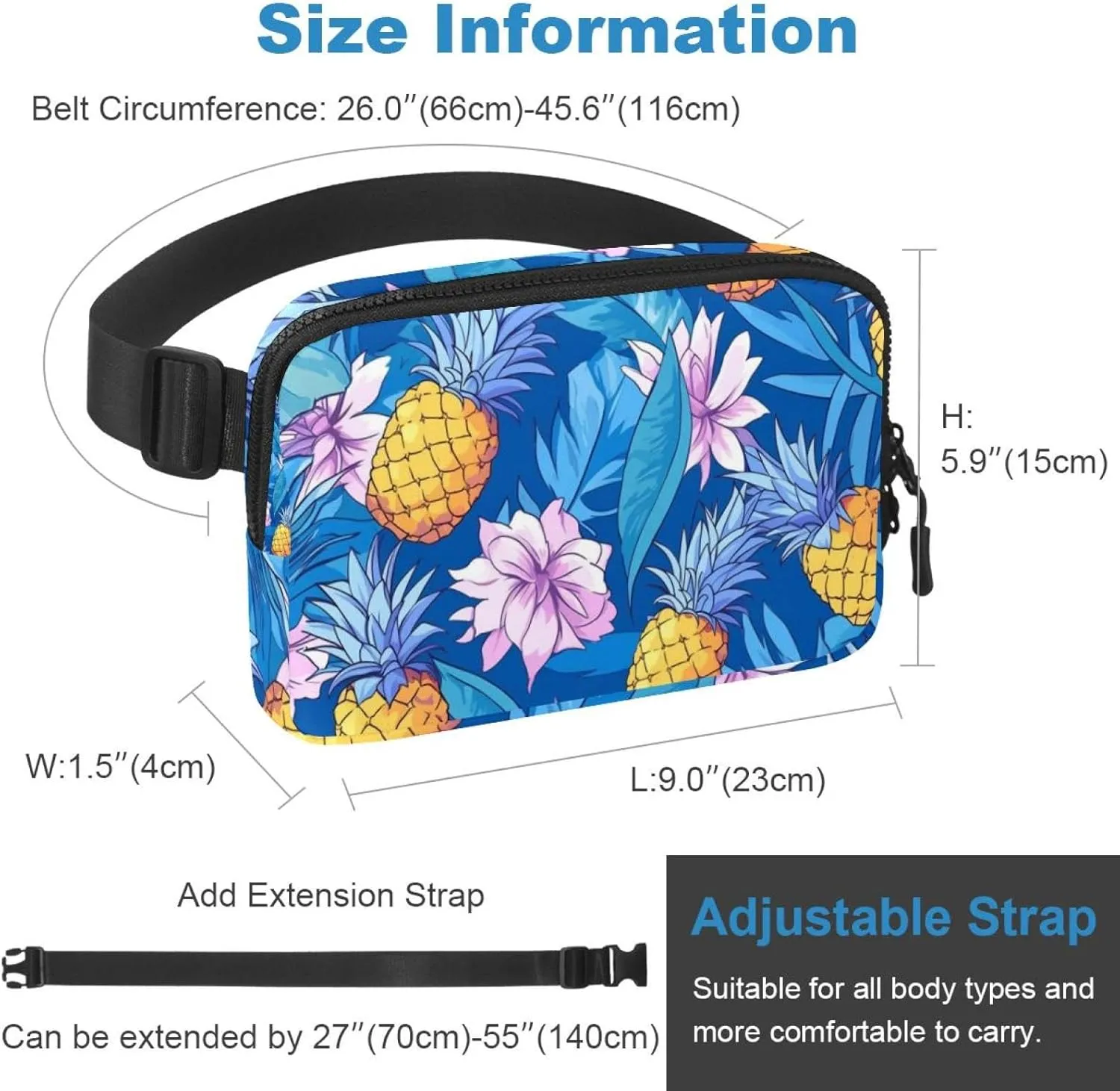 Cartoon Pineapple Pattern Belt Bag for Men and Women Fanny Pack,Belt Bag with Adjustable Strap,Fashion Crossbody Everywhere Belt Bag for Travel Outdoors Running Hiking