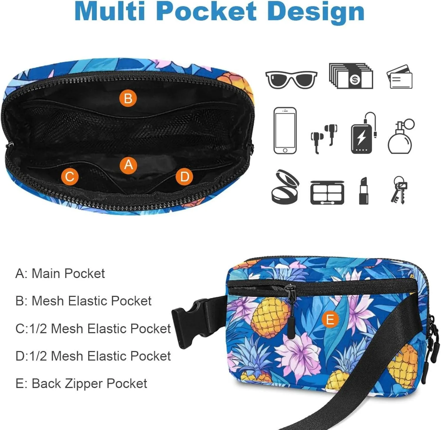 Cartoon Pineapple Pattern Belt Bag for Men and Women Fanny Pack,Belt Bag with Adjustable Strap,Fashion Crossbody Everywhere Belt Bag for Travel Outdoors Running Hiking