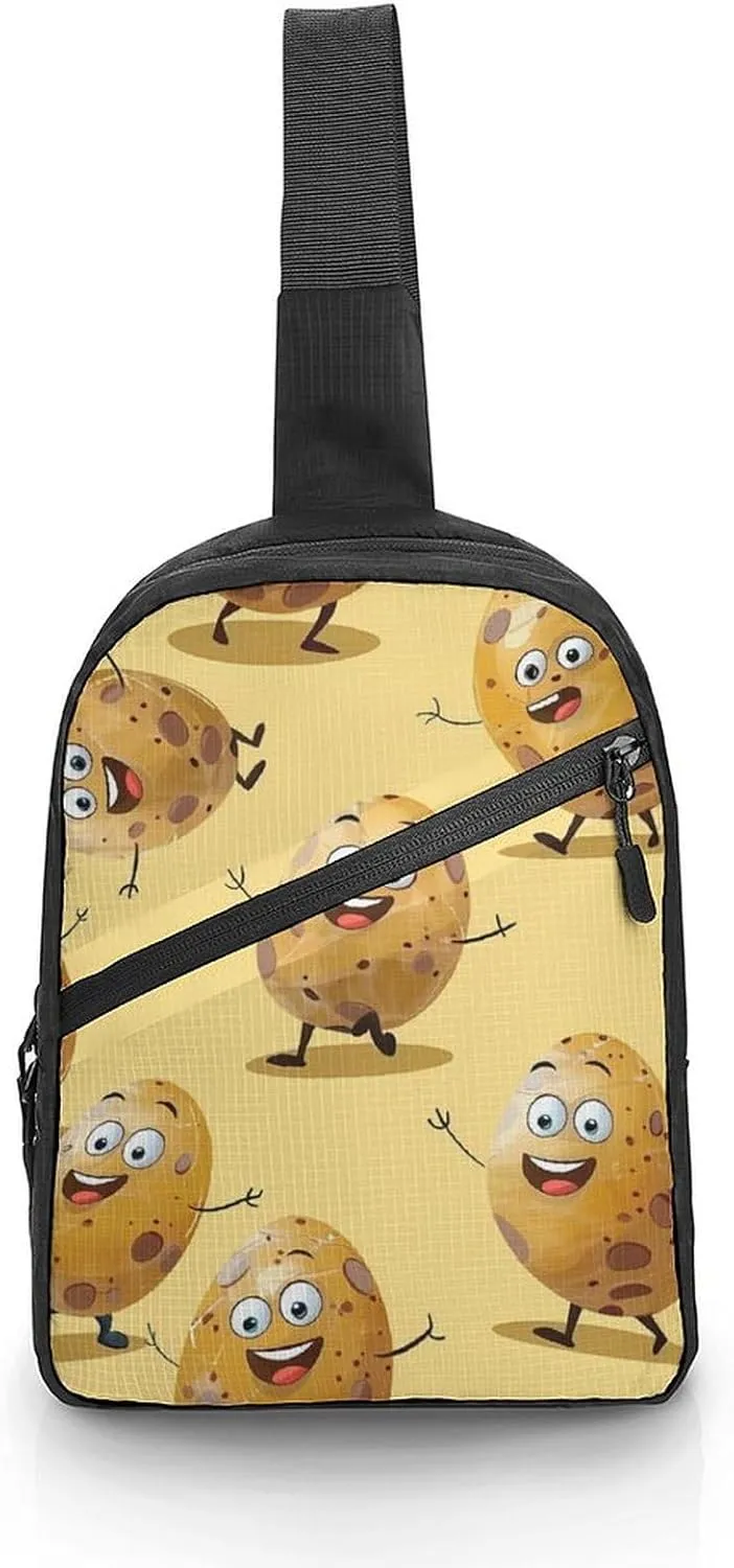 Cartoon Potato Sling Backpack Crossbody Shoulder Bag Casual Chest Bag Travel Hiking Daypack