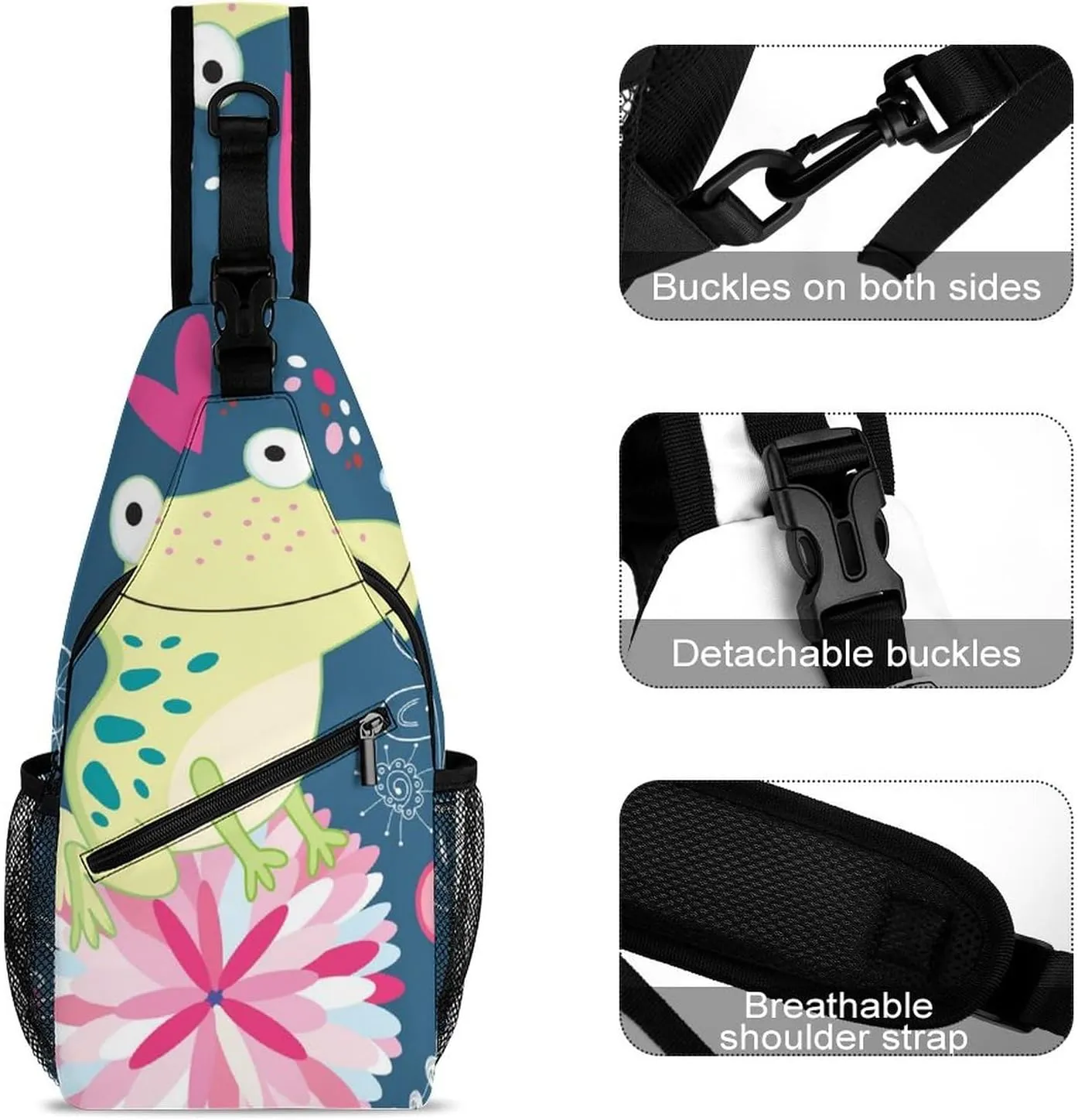 Casual Sling Backpack for Men - Chest Shoulder Crossbody Backpack, Gym Fanny Sack, Compatible with Frog In Love Pattern Satchel Travel Bag Outdoor Hiking Daypack