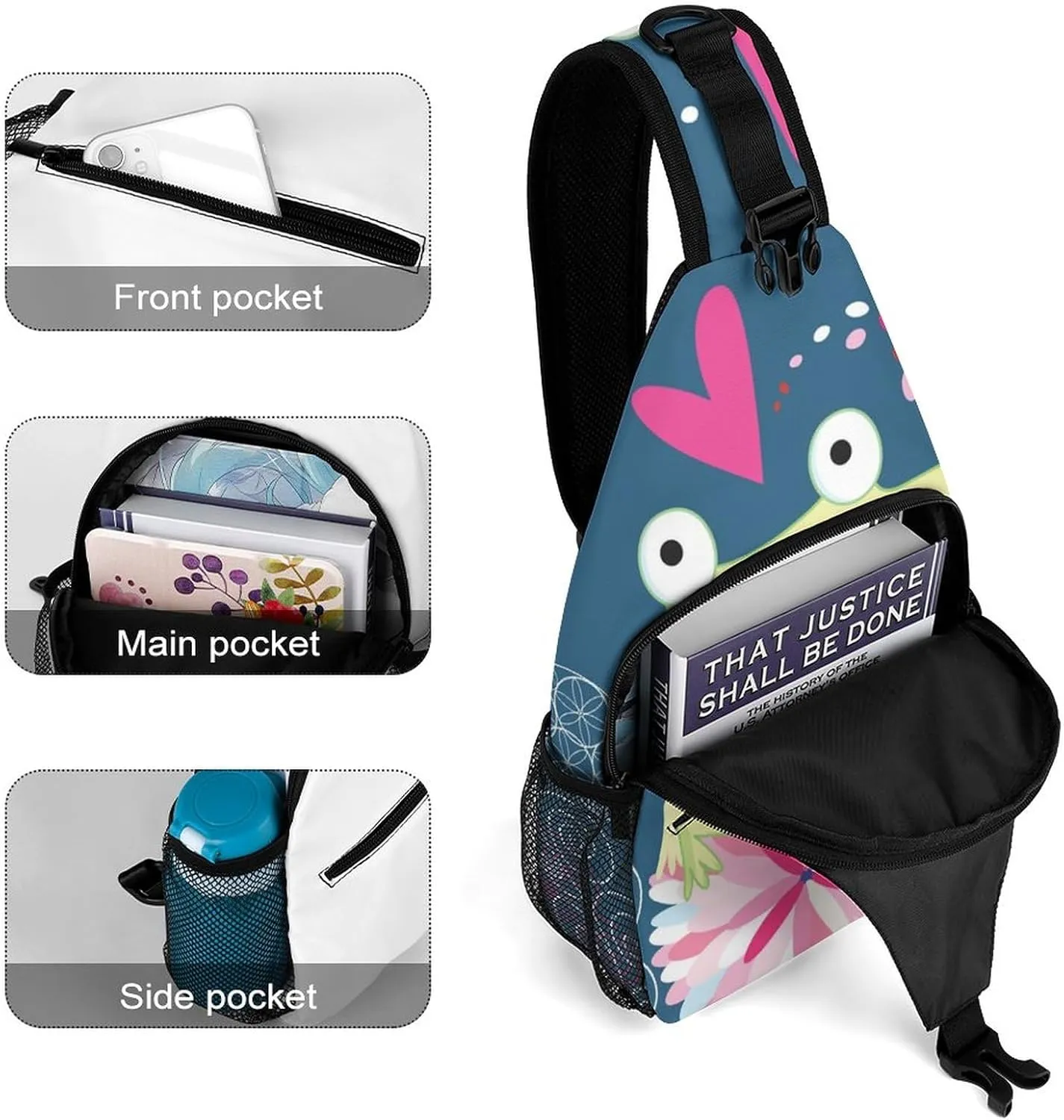 Casual Sling Backpack for Men - Chest Shoulder Crossbody Backpack, Gym Fanny Sack, Compatible with Frog In Love Pattern Satchel Travel Bag Outdoor Hiking Daypack