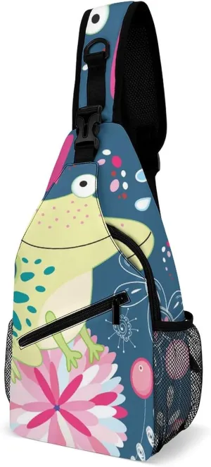 Casual Sling Backpack for Men - Chest Shoulder Crossbody Backpack, Gym Fanny Sack, Compatible with Frog In Love Pattern Satchel Travel Bag Outdoor Hiking Daypack