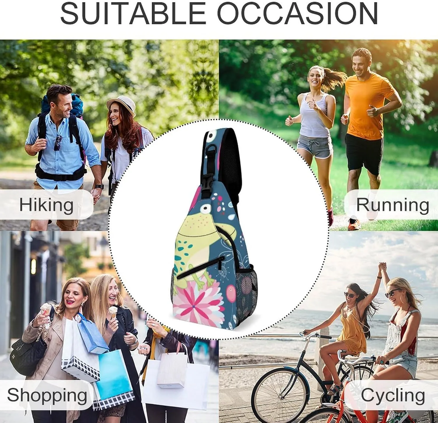 Casual Sling Backpack for Men - Chest Shoulder Crossbody Backpack, Gym Fanny Sack, Compatible with Frog In Love Pattern Satchel Travel Bag Outdoor Hiking Daypack