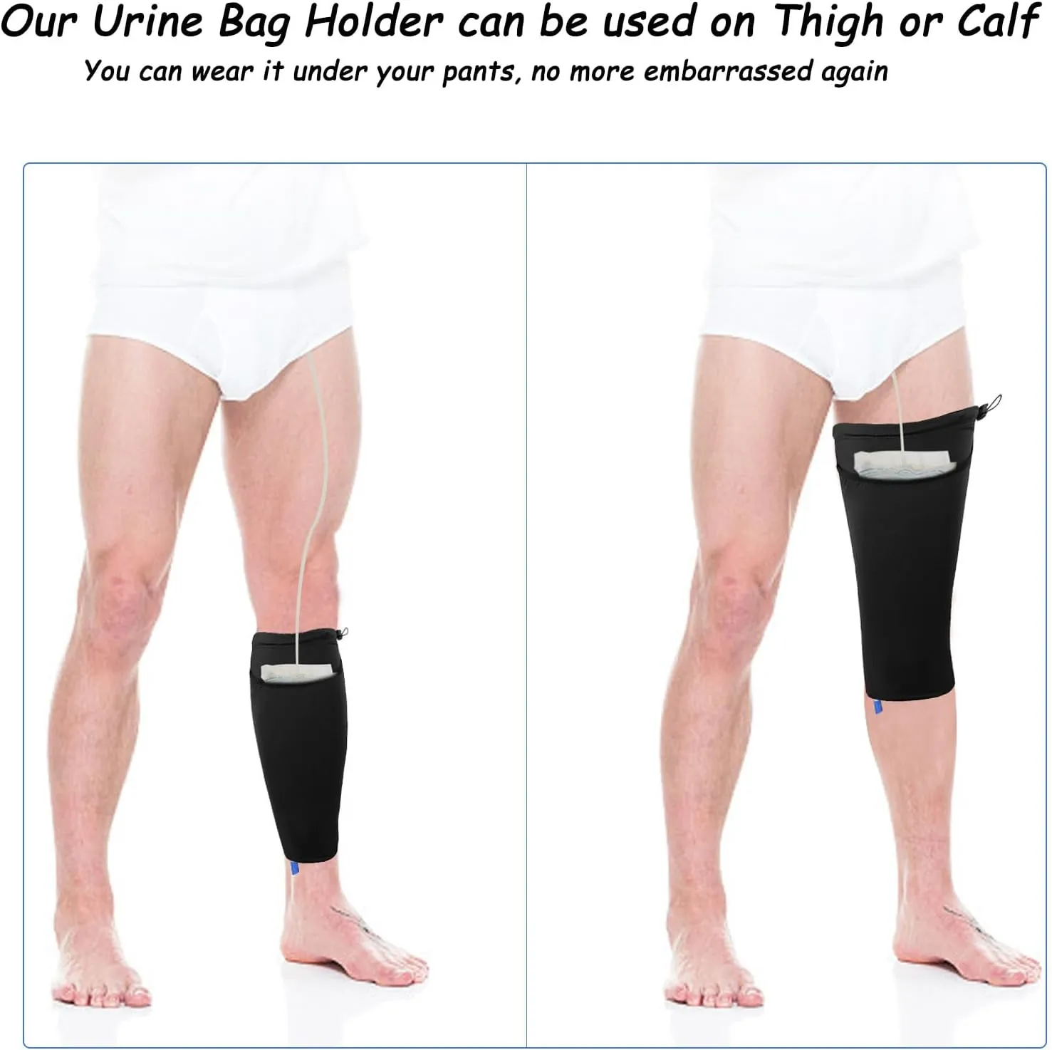 Catheter Leg Bag Holder, Adjustable Catheter Sleeves Urine Leg Bag Holder, Urinary Drainage Bag Stay in Place Urine Bags for Legs Foley Catheter Bag Holder for Women or Men (Black, M)