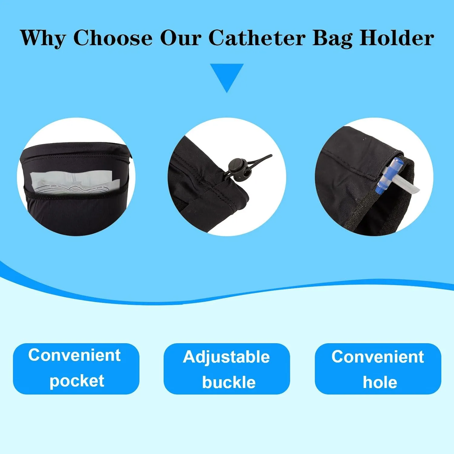 Catheter Leg Bag Holder, Adjustable Catheter Sleeves Urine Leg Bag Holder, Urinary Drainage Bag Stay in Place Urine Bags for Legs Foley Catheter Bag Holder for Women or Men (Black, M)